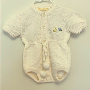 Vintage Ivory Knit Romper with Pom Poms
